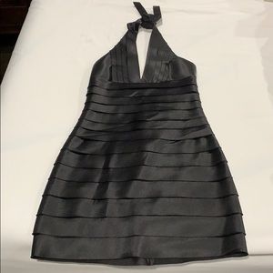 Black satin mini dress